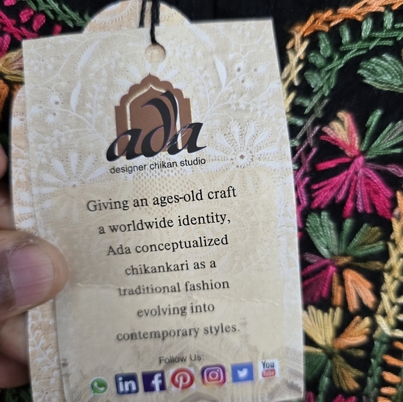 Ada Embroidered Floral Dress Womens XL Black Red Slits Flowy  Boho Art New - Picture 9 of 14